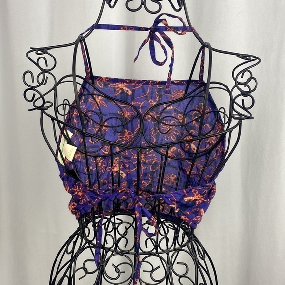 Anthropologie Staring at Stars Purple Floral Halter Wrap Crop Top - Size Large - Picture 4 of 6